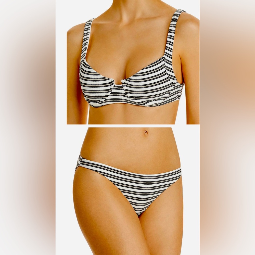 Vitamin A NWT stripe black cream gold bikini set shimmer underwire Demi + tanga